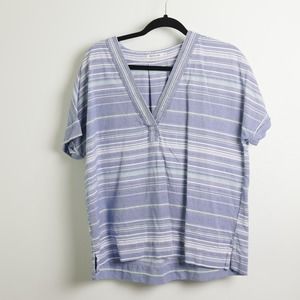 Marine Layer Breezy Coastal Light Blue White Striped V-Neck Cotton Tunic
